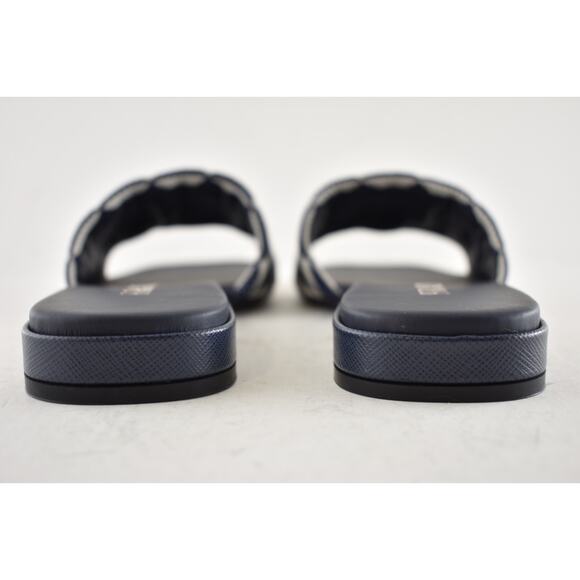 Prada Jacquard Triangle Logo Baltico Talco Blue White Slide Sandal Flat Mule 36 - Picture 14 of 15